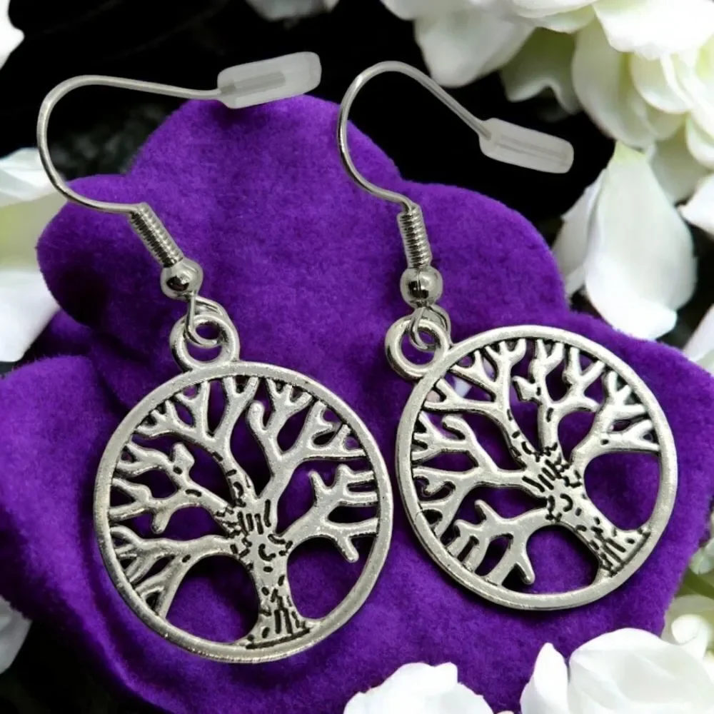 Tree of Life Nature Circle Earrings Boho Simple Jewelry Family Roots Dangle Drop